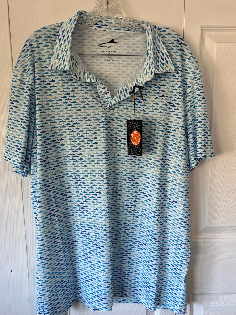 Light Blue Men’s Swim Rash Guard Polo - Performance Sun Shirt